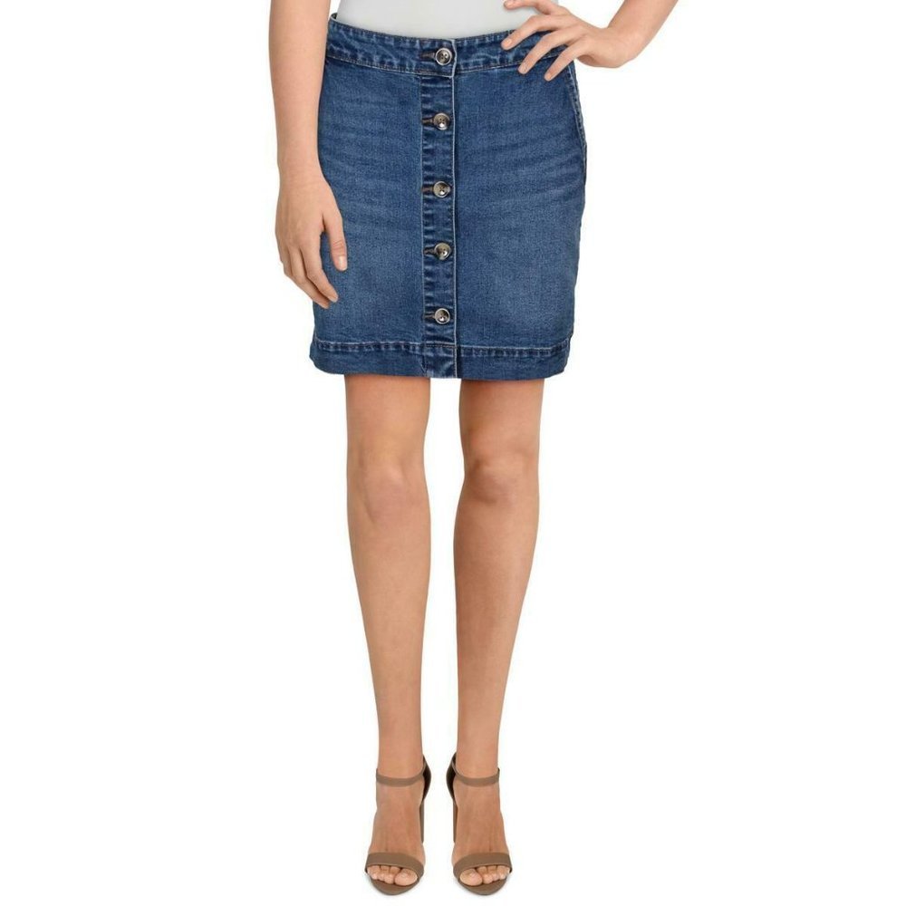 Maison Jules Womens Blue Denim Mini Daytime Skirt